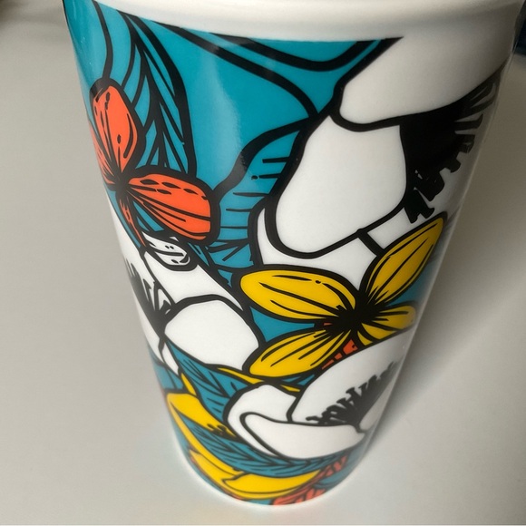 STARBUCKS Ceramic Traveler Coffee Mug Tumbler 12 oz incl Lid Teal FLORAL Design - Picture 8 of 11